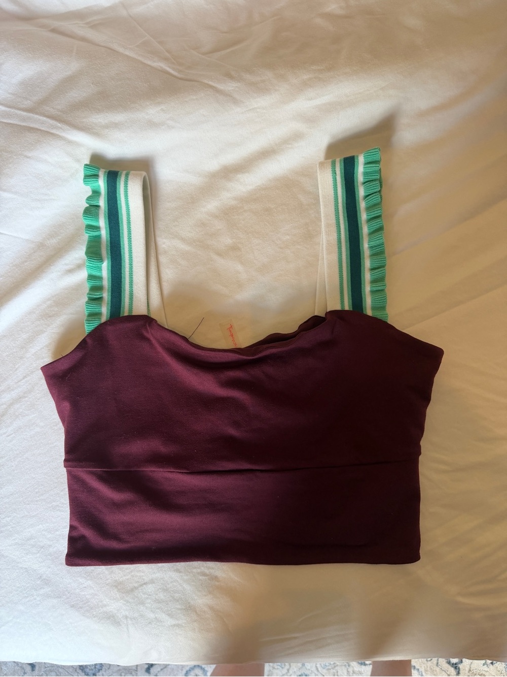Free People Movement- Striped-Trim Maroon Cropped Tank Top